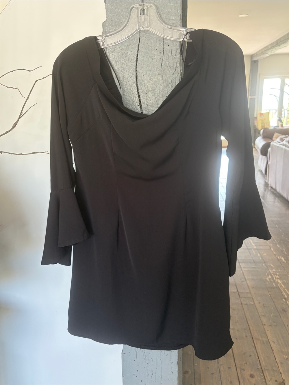 EVIE Black Cowl Neck Bell Sleeve Dress
